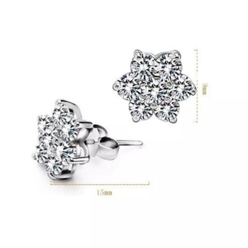 NEW 925 Silver Diamond Flower Stud Earrings - Picture 4 of 7